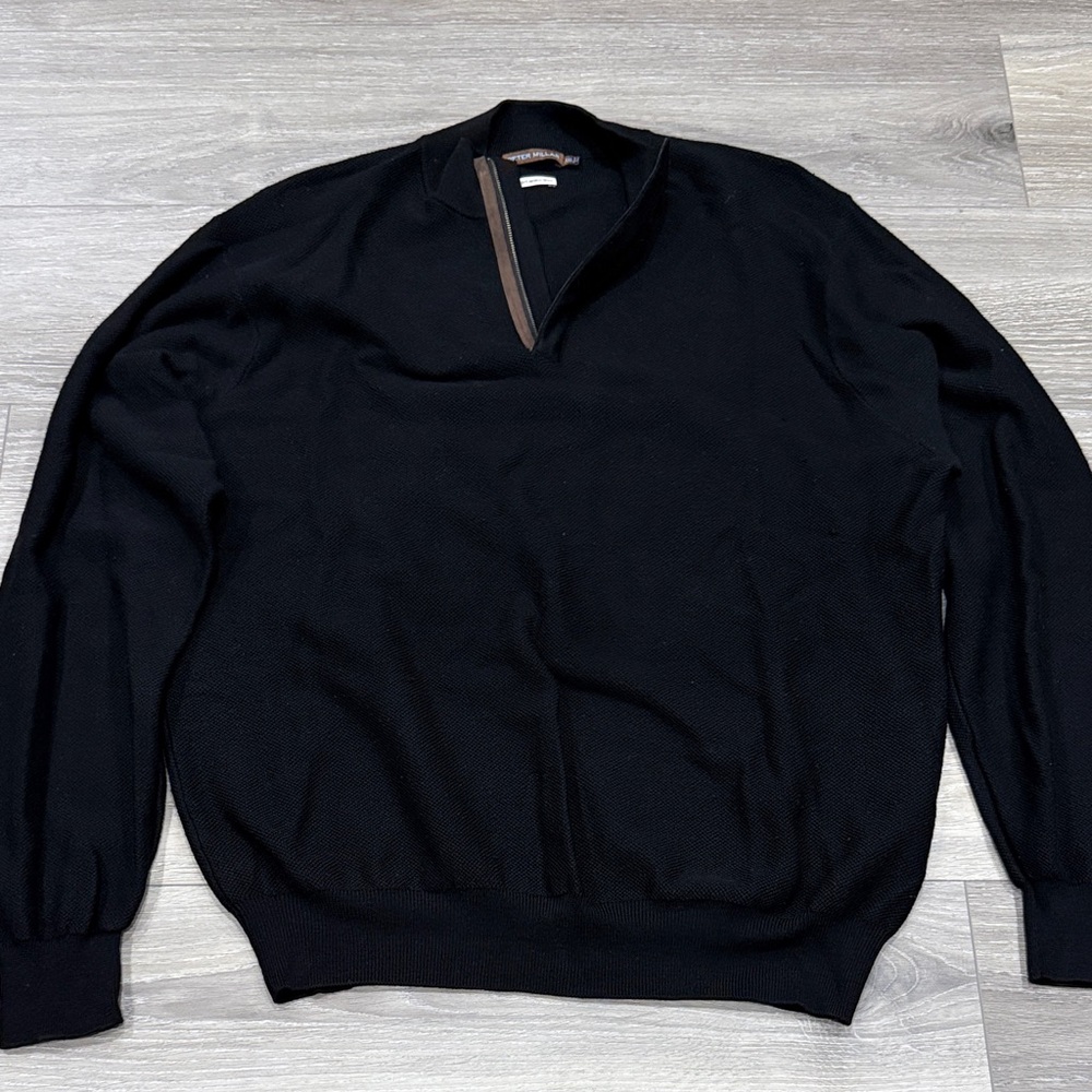 Peter Millar Merino Wool Black Sweater, 1/4zip Mens